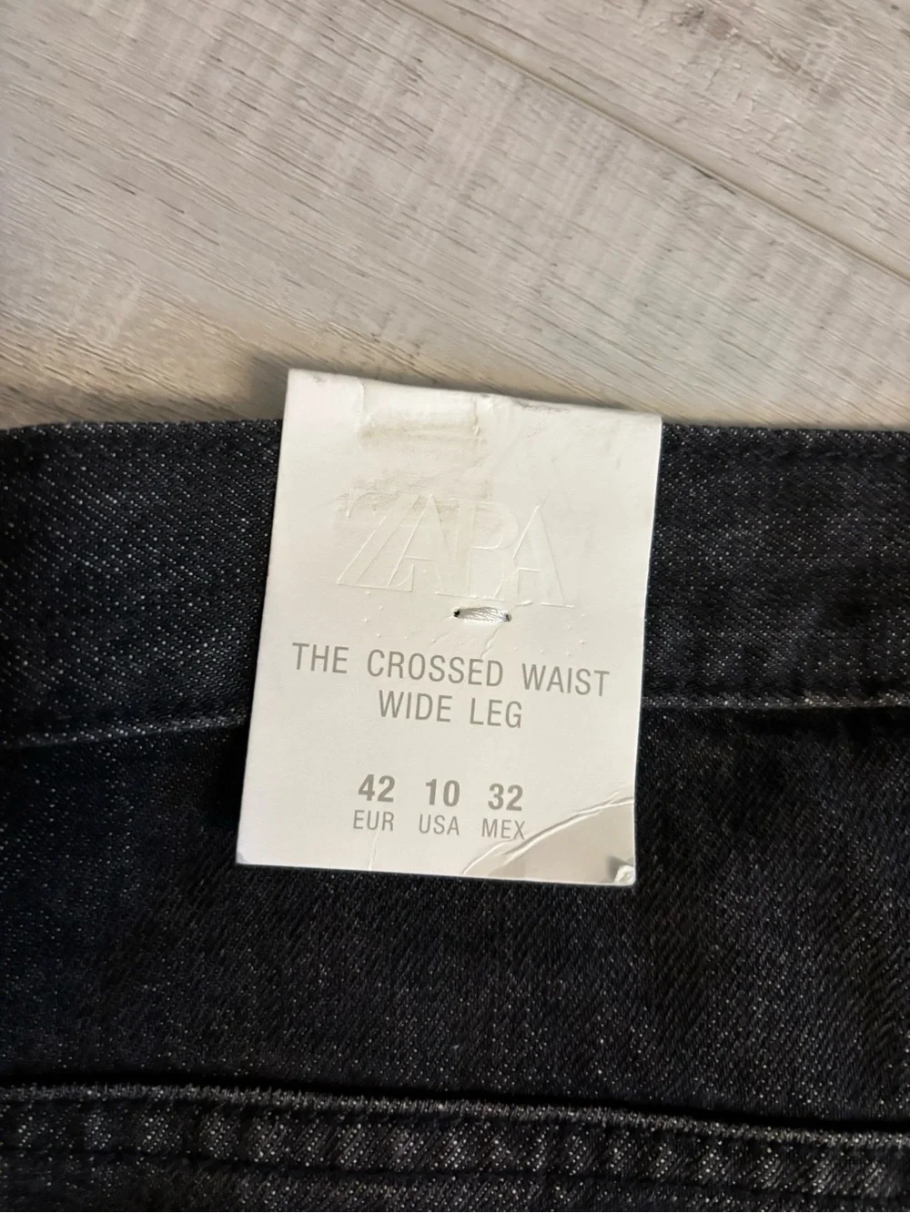 Zara The Crossed Waist Wide Leg Jeans Black Denim Women’s 10 NWT*